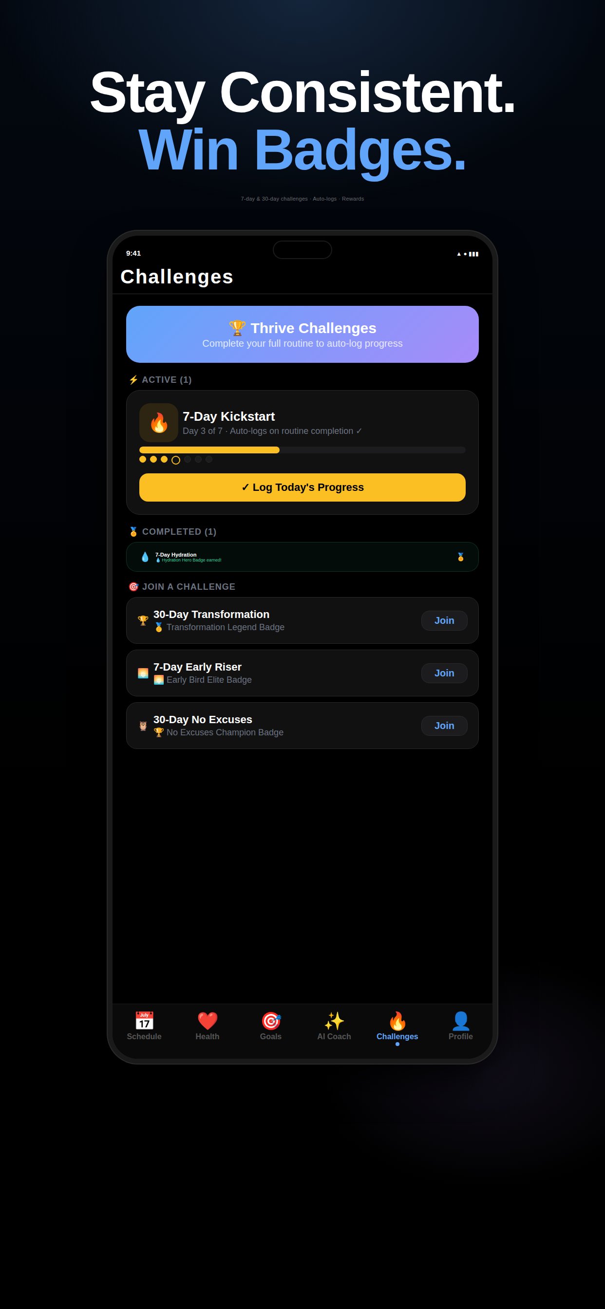 Thrive challenges screen