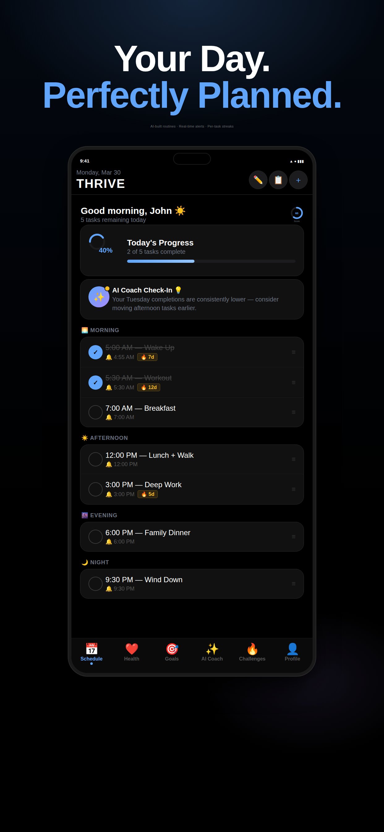 Thrive schedule screen